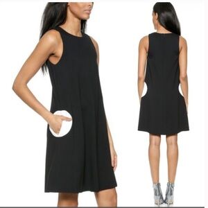 Lisa Perry Black A-line Sleeveless Dress with Beige Circle pockets Wool Classic